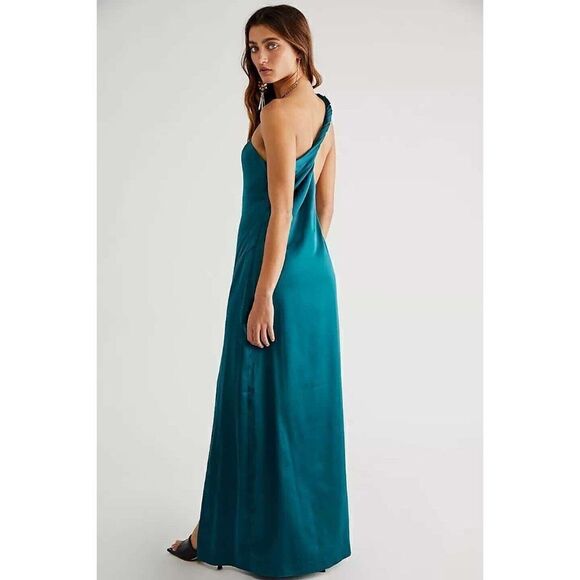 NWT FREE PEOPLE VICTORIA MAXI DRESS SATIN MAXI GOWN GREEN - Picture 3 of 3